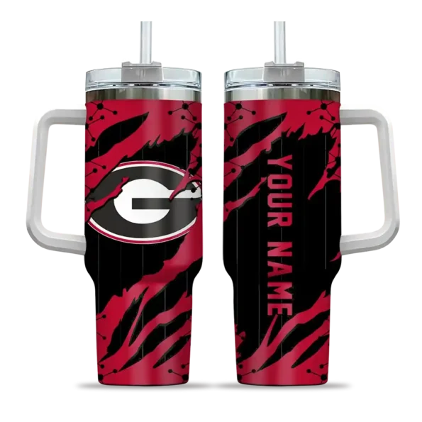 personalized georgia bulldogs claw cut red black curved tumbler best selling.webp