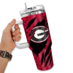 personalized georgia bulldogs claw cut red black curved tumbler best selling.webp