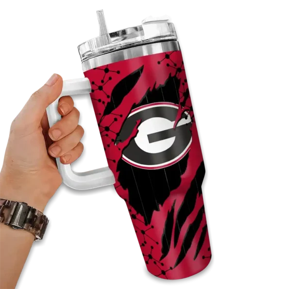 personalized georgia bulldogs claw cut red black curved tumbler fashion forward.webp