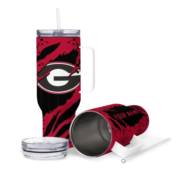 personalized georgia bulldogs claw cut red black curved tumbler high quality.webp