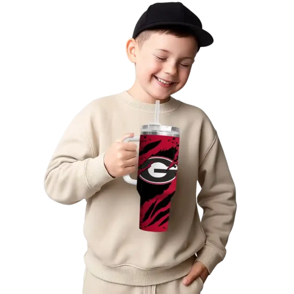 personalized georgia bulldogs claw cut red black curved tumbler latest model.webp