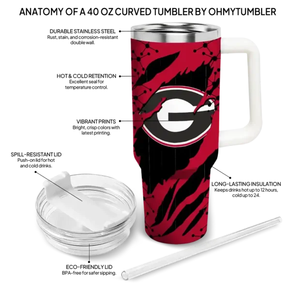 personalized georgia bulldogs claw cut red black curved tumbler new arrival.webp