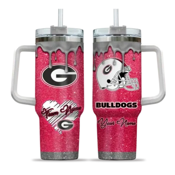 personalized georgia bulldogs heart helmet motif red curved tumbler best selling.webp