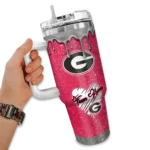 personalized georgia bulldogs heart helmet motif red curved tumbler best selling.webp