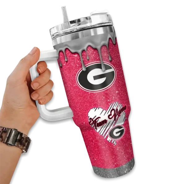 personalized georgia bulldogs heart helmet motif red curved tumbler fashion forward.webp
