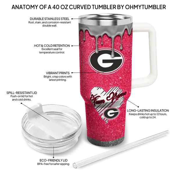personalized georgia bulldogs heart helmet motif red curved tumbler new arrival.webp