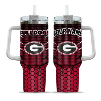 personalized georgia bulldogs hex texture red curved tumbler best selling.webp