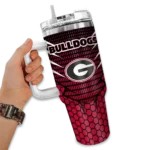personalized georgia bulldogs hex texture red curved tumbler best selling.webp