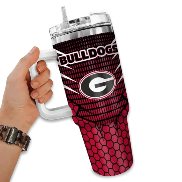 personalized georgia bulldogs hex texture red curved tumbler fashion forward.webp