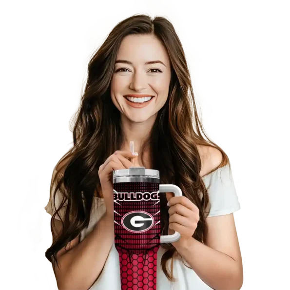 personalized georgia bulldogs hex texture red curved tumbler premium grade.webp