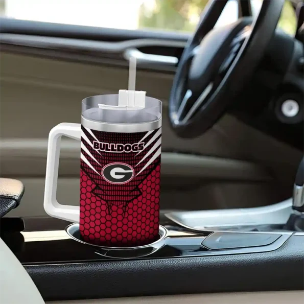 personalized georgia bulldogs hex texture red curved tumbler trendy.webp