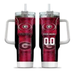personalized georgia bulldogs hexagon armor red curved tumbler best selling.webp