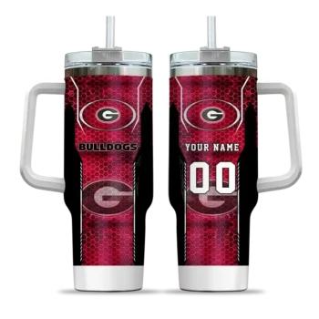 personalized georgia bulldogs hexagon armor red curved tumbler best selling.webp