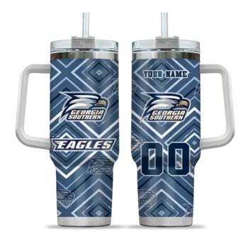 personalized georgia southern eagles bold diamonds blue curved tumbler best selling.webp