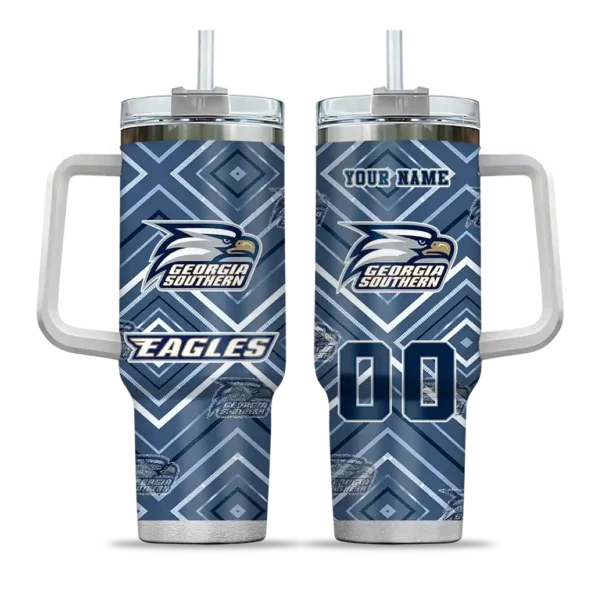personalized georgia southern eagles bold diamonds blue curved tumbler best selling.webp