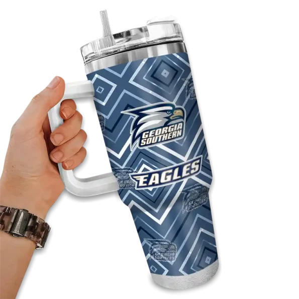 personalized georgia southern eagles bold diamonds blue curved tumbler fashion forward.webp