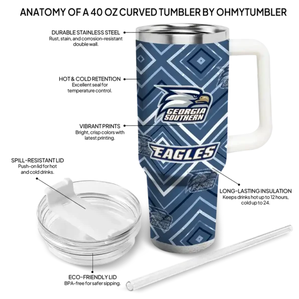 personalized georgia southern eagles bold diamonds blue curved tumbler new arrival.webp