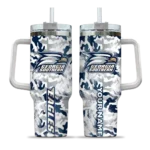 personalized georgia southern eagles camo mashup blue white curved tumbler best selling.webp