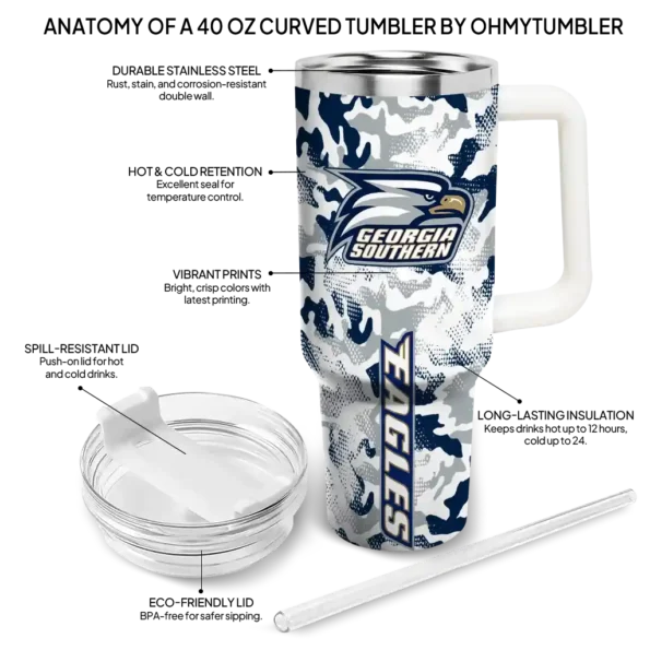 personalized georgia southern eagles camo mashup blue white curved tumbler new arrival.webp