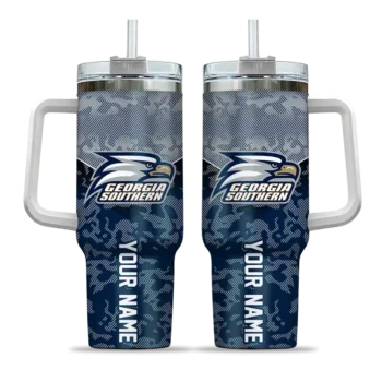 personalized georgia southern eagles chevron stripe blue curved tumbler best selling.webp