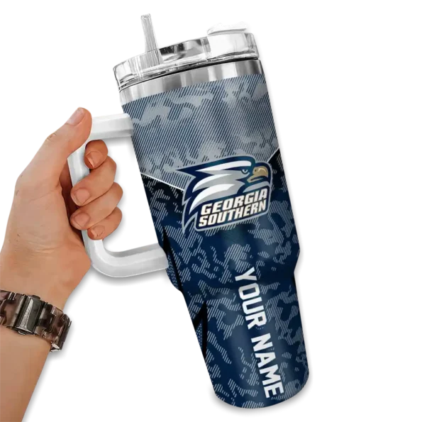 personalized georgia southern eagles chevron stripe blue curved tumbler fashion forward.webp