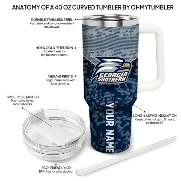 personalized georgia southern eagles chevron stripe blue curved tumbler new arrival.webp