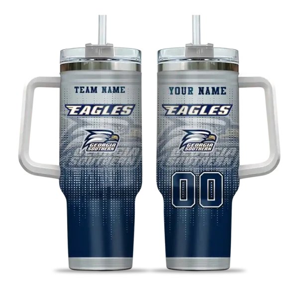 personalized georgia southern eagles gradient dots blue curved tumbler best selling.webp