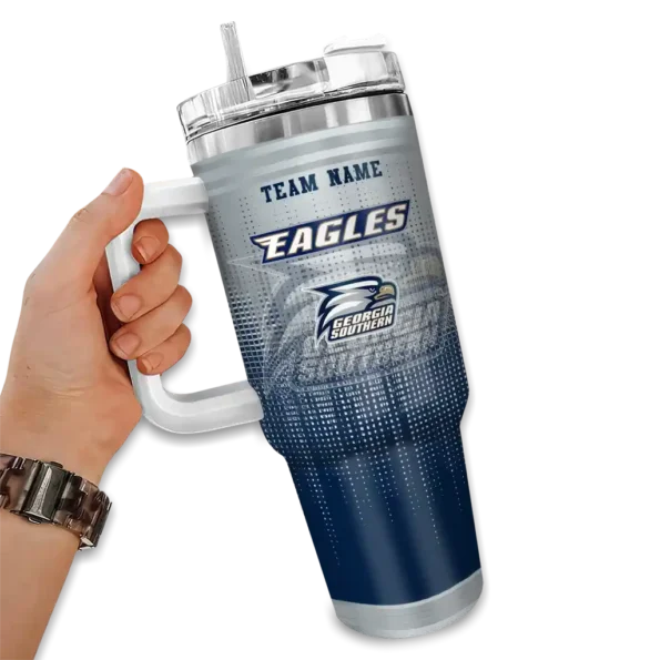 personalized georgia southern eagles gradient dots blue curved tumbler fashion forward.webp