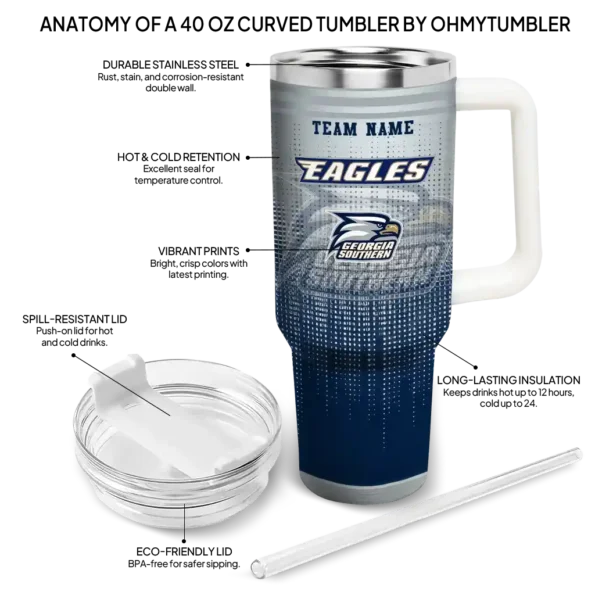 personalized georgia southern eagles gradient dots blue curved tumbler new arrival.webp