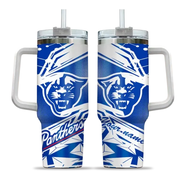 personalized georgia state panthers abstract paths blue curved tumbler best selling.webp