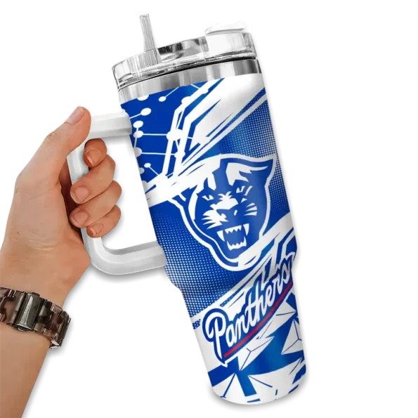 personalized georgia state panthers abstract paths blue curved tumbler fashion forward.webp