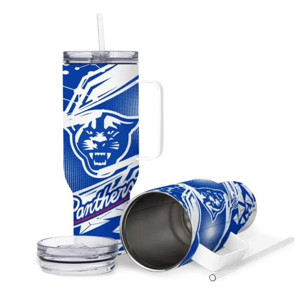 personalized georgia state panthers abstract paths blue curved tumbler high quality.webp