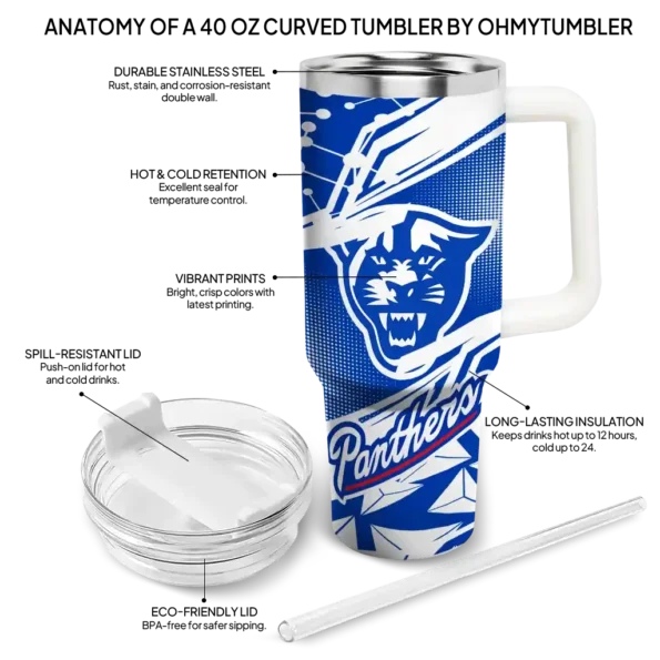 personalized georgia state panthers abstract paths blue curved tumbler new arrival.webp