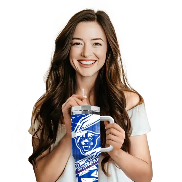 personalized georgia state panthers abstract paths blue curved tumbler premium grade.webp