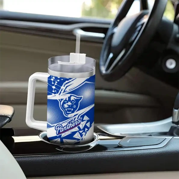 personalized georgia state panthers abstract paths blue curved tumbler trendy.webp
