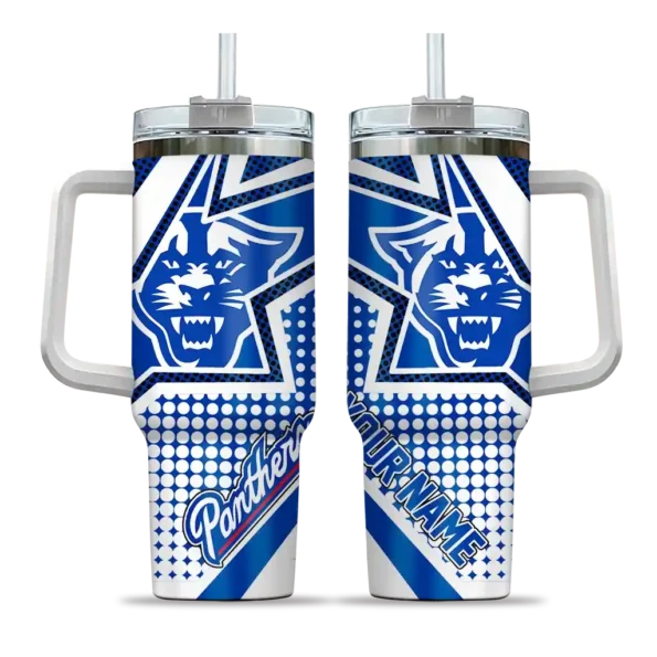 personalized georgia state panthers arrow burst blue curved tumbler best selling.webp