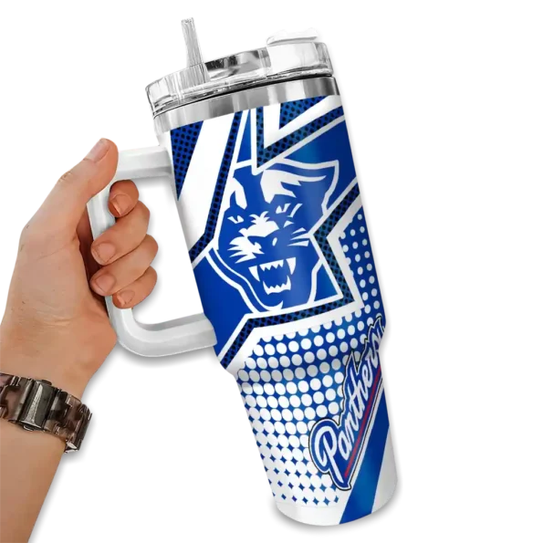 personalized georgia state panthers arrow burst blue curved tumbler fashion forward.webp