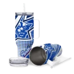 personalized georgia state panthers arrow burst blue curved tumbler best selling.webp