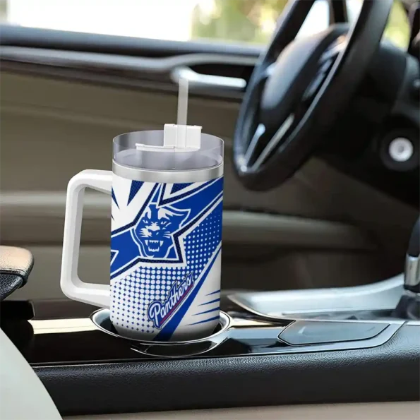 personalized georgia state panthers arrow burst blue curved tumbler trendy.webp