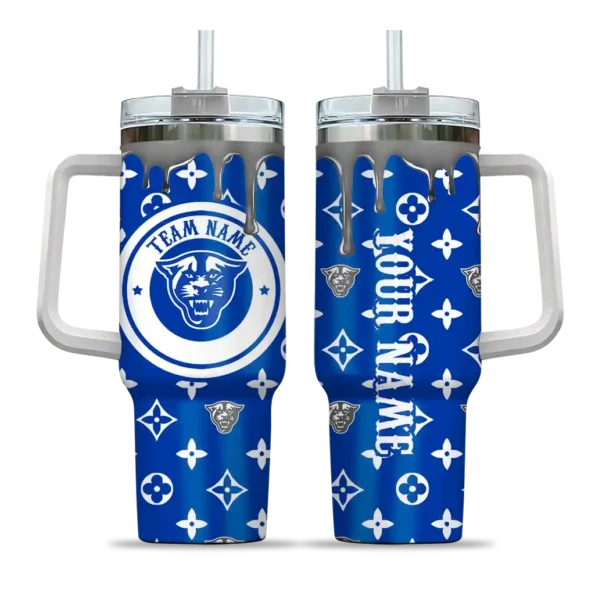 personalized georgia state panthers bullseye drips blue curved tumbler best selling.webp