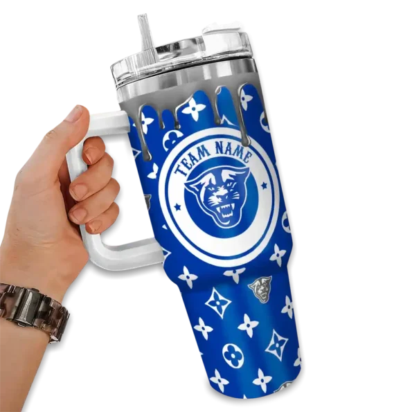 personalized georgia state panthers bullseye drips blue curved tumbler fashion forward.webp