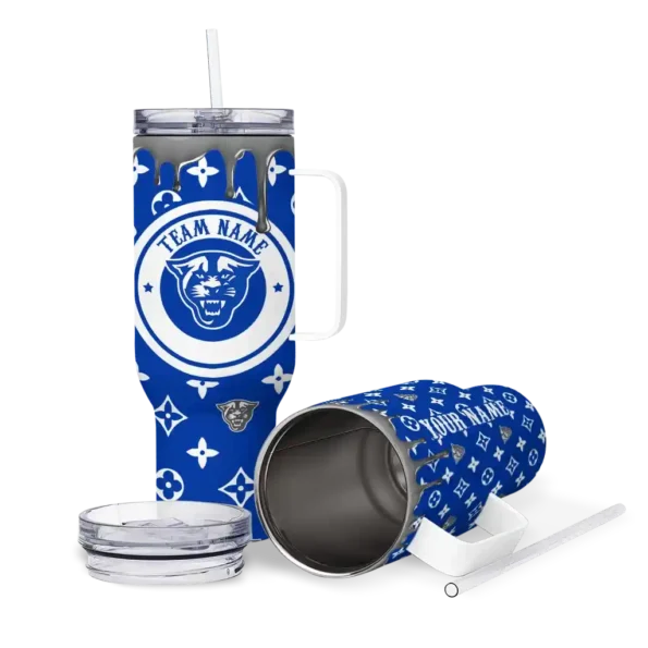 personalized georgia state panthers bullseye drips blue curved tumbler high quality.webp
