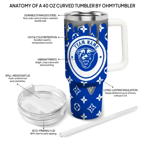 personalized georgia state panthers bullseye drips blue curved tumbler new arrival.webp