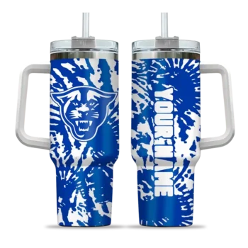 personalized georgia state panthers burst swirl blue curved tumbler best selling.webp