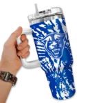 personalized georgia state panthers burst swirl blue curved tumbler best selling.webp