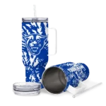 personalized georgia state panthers burst swirl blue curved tumbler best selling.webp