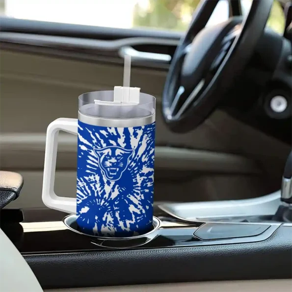 personalized georgia state panthers burst swirl blue curved tumbler trendy.webp