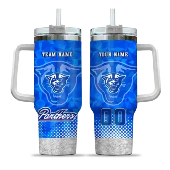personalized georgia state panthers geometric prism blue curved tumbler best selling.webp