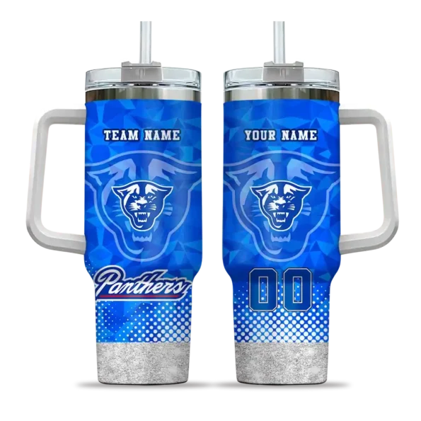 personalized georgia state panthers geometric prism blue curved tumbler best selling.webp