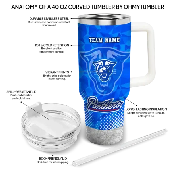 personalized georgia state panthers geometric prism blue curved tumbler new arrival.webp